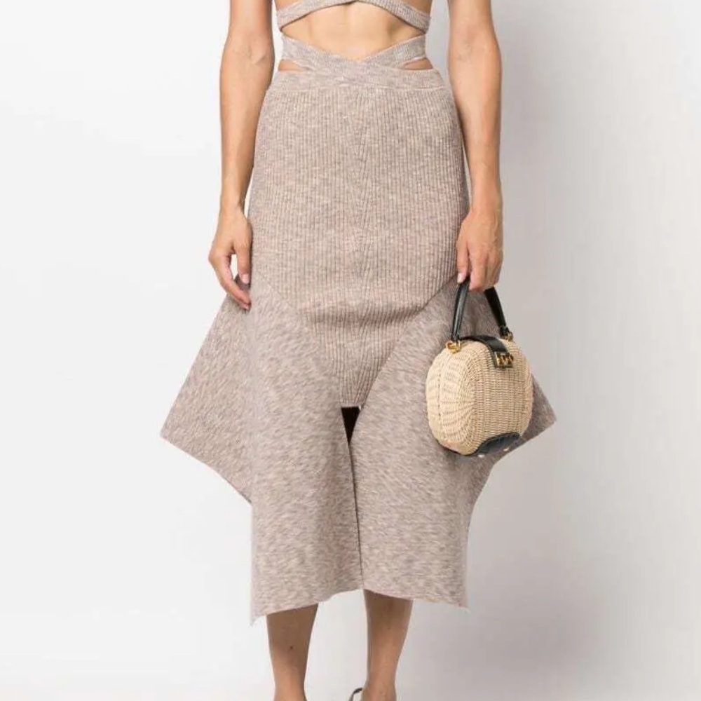 Cult Gaia Dominique Asymmetric Knitted Skirt –Beige Lavender Green Mélange
